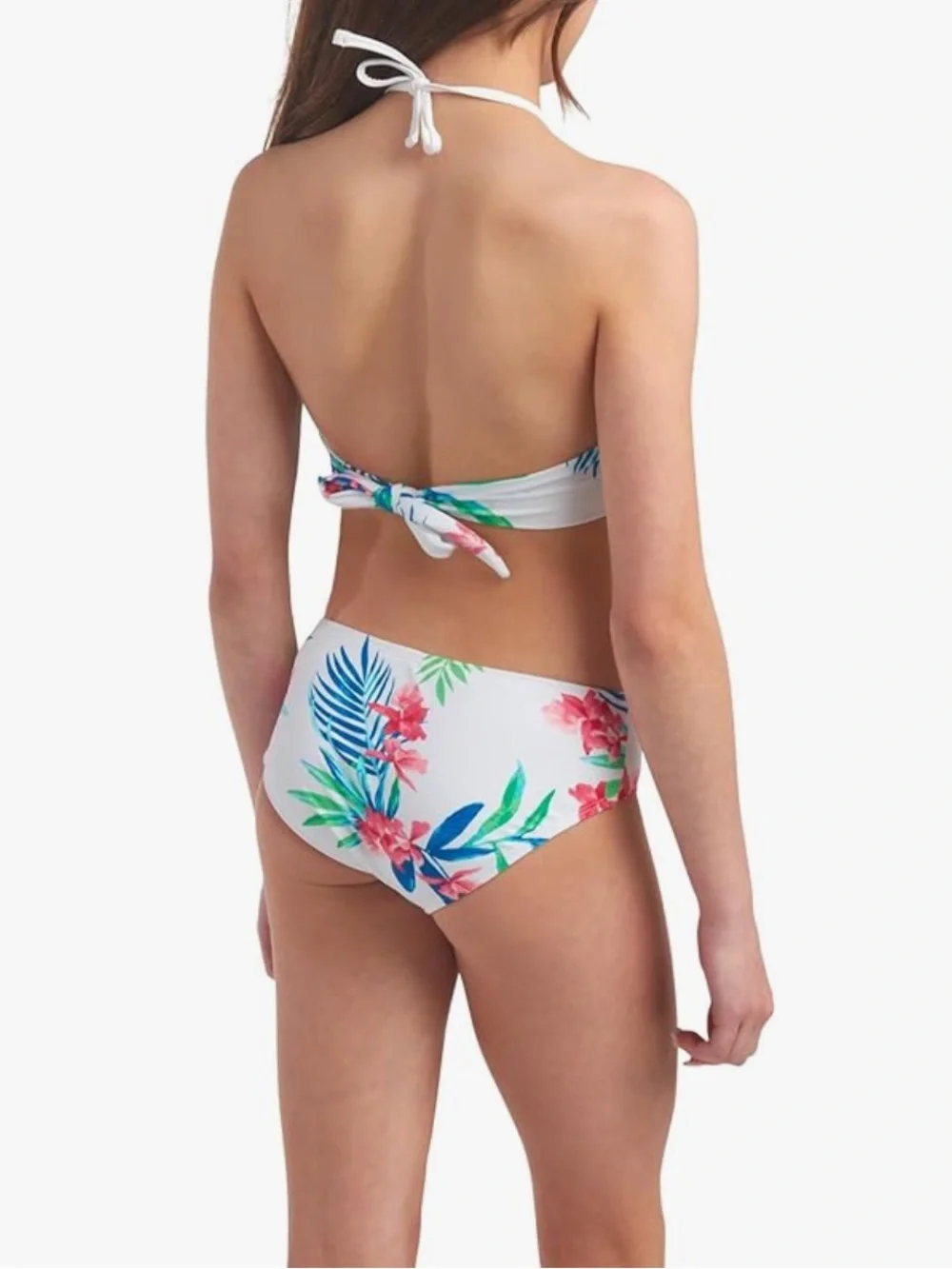 Kanu Surf Girls White Tropical Floral High Neck Bikini, 2-Piece Swimsuit Size 14